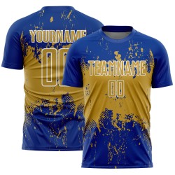 Jersey Soccer Custom Royal Abstract Splatter Old Sublimation Sports Uniform Grunge Gold-White Art