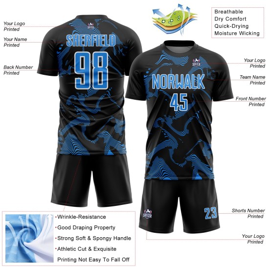 Custom Soccer Lines Sublimation Blue-White Powder Sports Jersey Uniform Curve Black