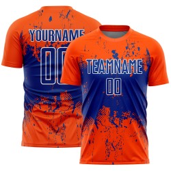 Soccer Royal-White Sports Custom Abstract Sublimation Art Orange Jersey Grunge Splatter Uniform