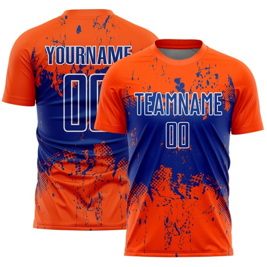 Soccer Royal-White Sports Custom Abstract Sublimation Art Orange Jersey Grunge Splatter Uniform Soccer Royal-White Sports Custom Abstract Sublimation Art Orange Jersey Grunge Splatter Uniform