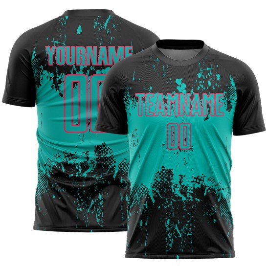Uniform Black Sports Grunge Jersey Sublimation Abstract Aqua-Neon Splatter Soccer Pink Art Custom