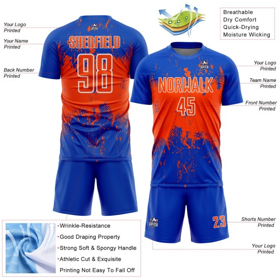 Orange-White Abstract Sports Splatter Custom Jersey Grunge Uniform Blue Soccer Thunder Sublimation Art Orange-White Abstract Sports Splatter Custom Jersey Grunge Uniform Blue Soccer Thunder Sublimation Art
