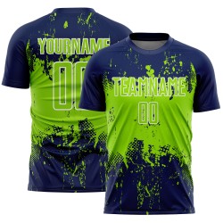 Soccer Sublimation Jersey Uniform Custom Navy Grunge Sports Abstract Art Neon Splatter Green-White