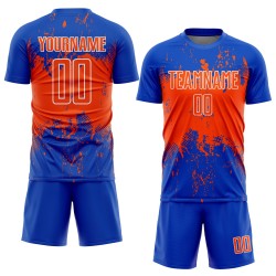 Orange-White Abstract Sports Splatter Custom Jersey Grunge Uniform Blue Soccer Thunder Sublimation Art