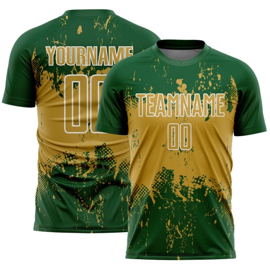 Old Grunge Soccer Splatter Abstract Art Custom Sports Gold-White Jersey Sublimation Uniform Green Old Grunge Soccer Splatter Abstract Art Custom Sports Gold-White Jersey Sublimation Uniform Green