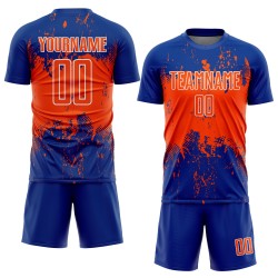 Jersey Sublimation Sports Uniform Abstract Grunge Custom Art Orange-White Royal Soccer Splatter