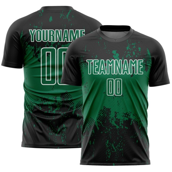 Art Soccer Custom Black Uniform Sublimation Green-White Splatter Kelly Abstract Sports Jersey Grunge Art Soccer Custom Black Uniform Sublimation Green-White Splatter Kelly Abstract Sports Jersey Grunge
