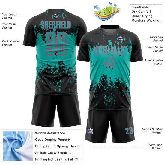 Uniform Black Sports Grunge Jersey Sublimation Abstract Aqua-Neon Splatter Soccer Pink Art Custom