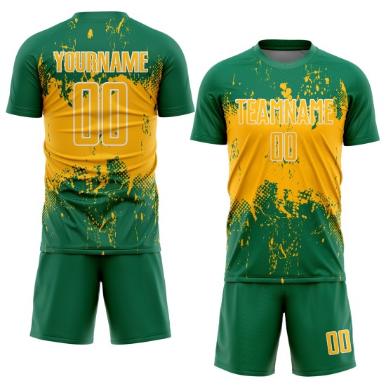 Sports Art Sublimation Splatter Jersey Green Gold-White Uniform Soccer Abstract Custom Grunge Kelly Sports Art Sublimation Splatter Jersey Green Gold-White Uniform Soccer Abstract Custom Grunge Kelly