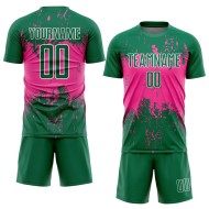 Grunge Custom Soccer Art Splatter Pink-White Kelly Jersey Uniform Sublimation Abstract Green Sports
