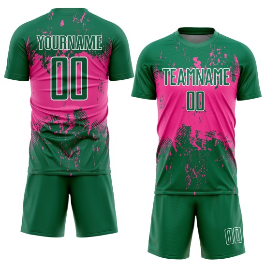 Grunge Custom Soccer Art Splatter Pink-White Kelly Jersey Uniform Sublimation Abstract Green Sports Grunge Custom Soccer Art Splatter Pink-White Kelly Jersey Uniform Sublimation Abstract Green Sports