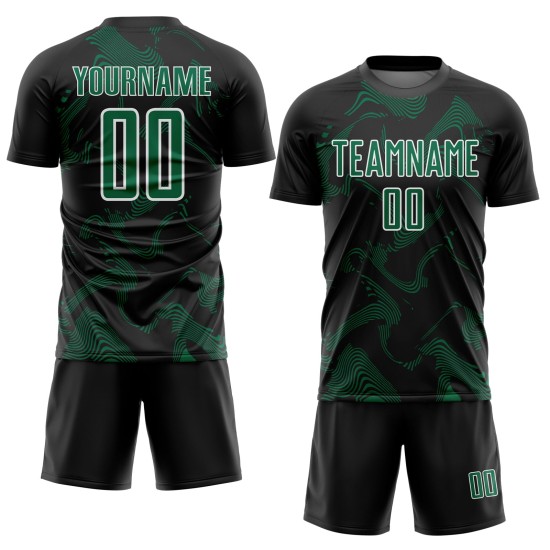 Kelly Uniform Sublimation Soccer Custom Black Curve Sports Lines Jersey Green-White Kelly Uniform Sublimation Soccer Custom Black Curve Sports Lines Jersey Green-White