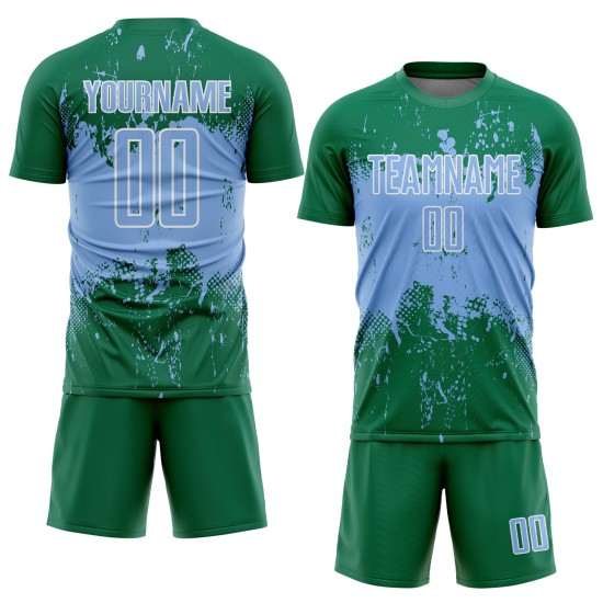 Kelly Light Sublimation Soccer Jersey Grunge Art Uniform Green Custom Blue-White Abstract Sports Splatter Kelly Light Sublimation Soccer Jersey Grunge Art Uniform Green Custom Blue-White Abstract Sports Splatter