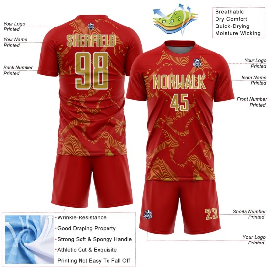Red Jersey Soccer Sublimation Gold-White Custom Curve Uniform Old Sports Lines