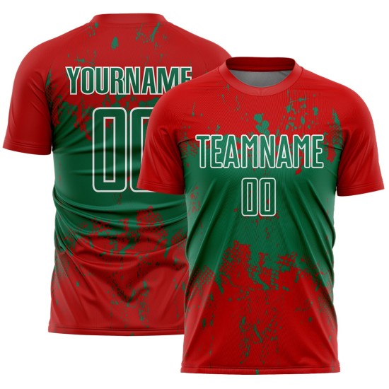 Kelly Sublimation Grunge Jersey Splatter Red Green-White Sports Abstract Soccer Custom Art Uniform Kelly Sublimation Grunge Jersey Splatter Red Green-White Sports Abstract Soccer Custom Art Uniform