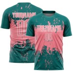 Medium Pink-White Teal Custom Soccer Jersey Sports Abstract Uniform Grunge Art Sublimation Splatter