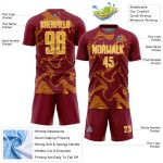 Jersey Soccer Crimson Sublimation Uniform Lines Gold-White Curve Custom Sports