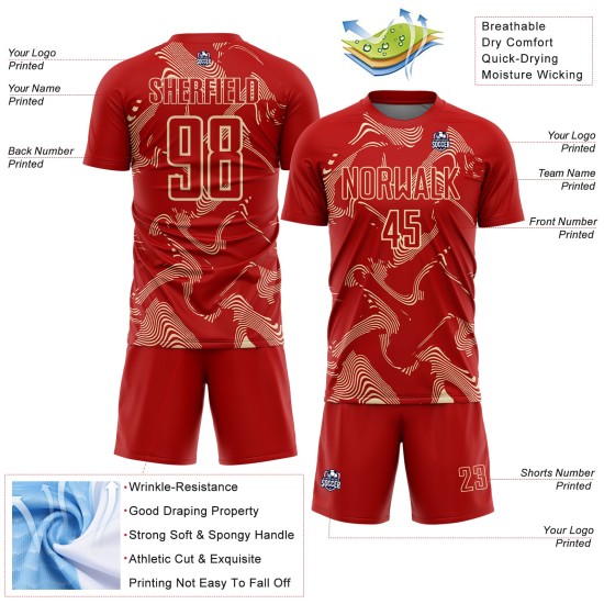 Cream Curve Red Lines Soccer Sublimation Uniform Sports Custom Jersey