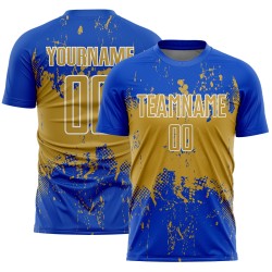 Art Sports Blue Custom Grunge Splatter Jersey Gold-White Old Sublimation Abstract Thunder Soccer Uniform