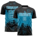 Grunge Art Black Sublimation Uniform Splatter Blue-White Soccer Jersey Custom Sports Panther Abstract
