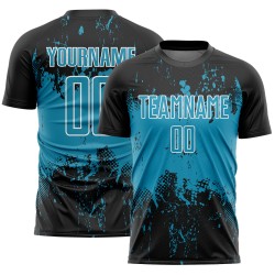 Grunge Art Black Sublimation Uniform Splatter Blue-White Soccer Jersey Custom Sports Panther Abstract