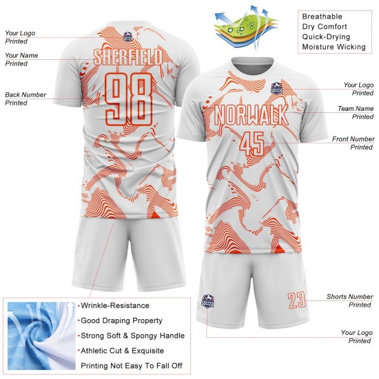 Lines Sports Soccer Custom Jersey Uniform Curve White Sublimation Orange