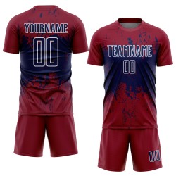 Navy-White Grunge Splatter Abstract Custom Sports Uniform Art Sublimation Jersey Crimson Soccer