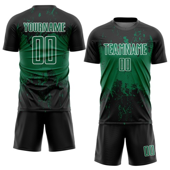 Art Soccer Custom Black Uniform Sublimation Green-White Splatter Kelly Abstract Sports Jersey Grunge Art Soccer Custom Black Uniform Sublimation Green-White Splatter Kelly Abstract Sports Jersey Grunge