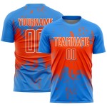 Custom Splatter Soccer Abstract Powder Uniform Jersey Blue Art Grunge Sports Sublimation Orange-White