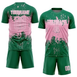 Pink-White Sports Sublimation Custom Grunge Abstract Splatter Green Jersey Light Uniform Kelly Art Soccer