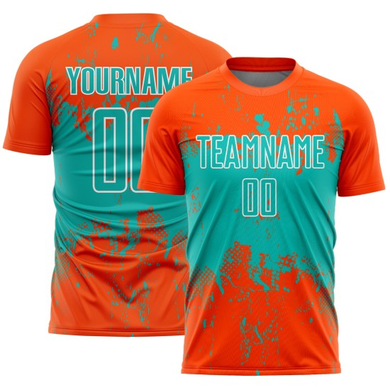 Art Sports Splatter Sublimation Aqua-White Custom Grunge Jersey Uniform Soccer Abstract Orange Art Sports Splatter Sublimation Aqua-White Custom Grunge Jersey Uniform Soccer Abstract Orange