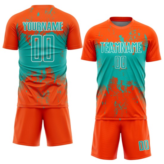 Art Sports Splatter Sublimation Aqua-White Custom Grunge Jersey Uniform Soccer Abstract Orange Art Sports Splatter Sublimation Aqua-White Custom Grunge Jersey Uniform Soccer Abstract Orange