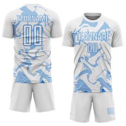 White Sublimation Curve Powder Jersey Sports Uniform Lines Blue Soccer Custom