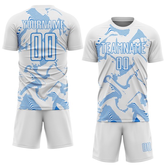 White Sublimation Curve Powder Jersey Sports Uniform Lines Blue Soccer Custom