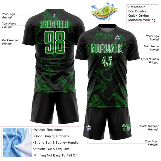 Jersey Sports Grass Custom Black Soccer Curve Lines Green-White Uniform Sublimation Jersey Sports Grass Custom Black Soccer Curve Lines Green-White Uniform Sublimation
