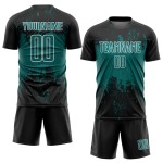 Soccer Sublimation Jersey Grunge Sports Black Splatter Custom Teal-White Uniform Abstract Art Soccer Sublimation Jersey Grunge Sports Black Splatter Custom Teal-White Uniform Abstract Art