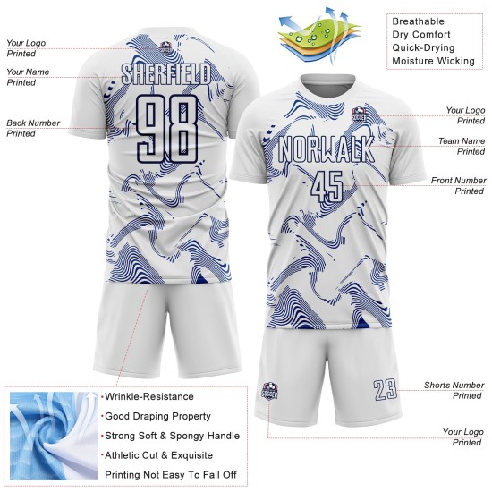 Curve Sports Custom Soccer White Navy Uniform Jersey Lines Sublimation