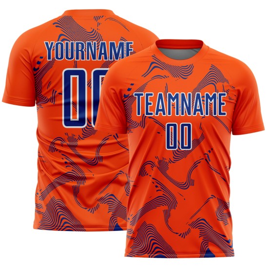 Soccer Curve Uniform Sports Orange Lines Sublimation Custom Jersey Royal-White