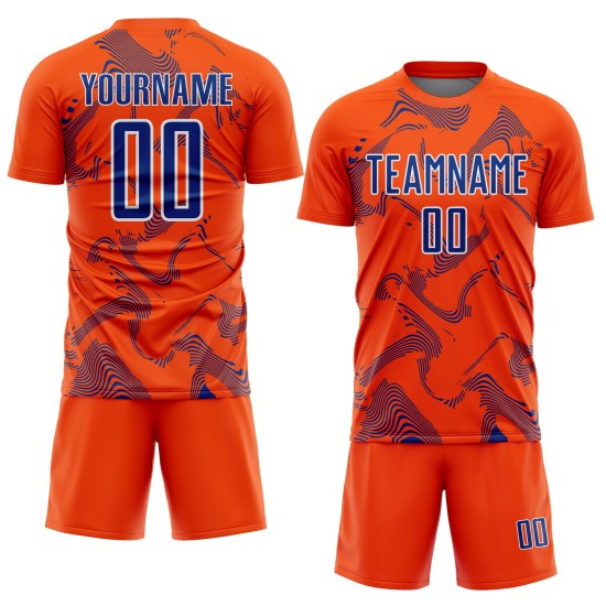 Soccer Curve Uniform Sports Orange Lines Sublimation Custom Jersey Royal-White