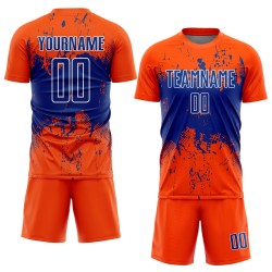 Soccer Royal-White Sports Custom Abstract Sublimation Art Orange Jersey Grunge Splatter Uniform
