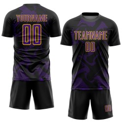 Soccer Uniform Black Custom Lines Sublimation Curve Jersey Purple-Yellow Sports