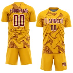 Soccer Jersey Uniform Custom Lines Gold Sports Curve Sublimation Crimson-White