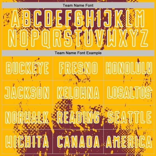 Sublimation Splatter Grunge Abstract Uniform Jersey Gold-White Sports Art Soccer Custom Burgundy Sublimation Splatter Grunge Abstract Uniform Jersey Gold-White Sports Art Soccer Custom Burgundy