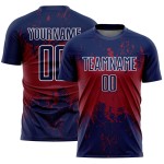 Navy Crimson-White Sublimation Sports Grunge Art Jersey Splatter Abstract Custom Soccer Uniform Navy Crimson-White Sublimation Sports Grunge Art Jersey Splatter Abstract Custom Soccer Uniform