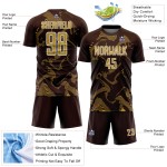 Sublimation Soccer Uniform Gold-White Old Custom Brown Lines Sports Jersey Curve Sublimation Soccer Uniform Gold-White Old Custom Brown Lines Sports Jersey Curve