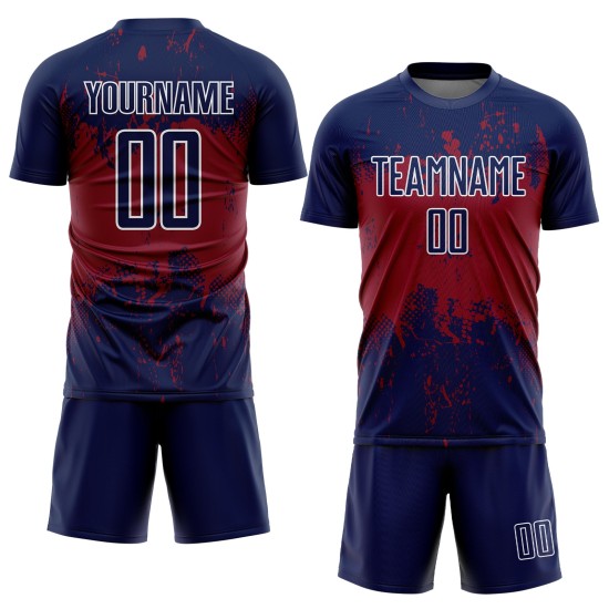 Navy Crimson-White Sublimation Sports Grunge Art Jersey Splatter Abstract Custom Soccer Uniform Navy Crimson-White Sublimation Sports Grunge Art Jersey Splatter Abstract Custom Soccer Uniform