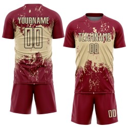 Grunge Art Sublimation Crimson Sports Custom Uniform Cream-Black Jersey Splatter Abstract Soccer