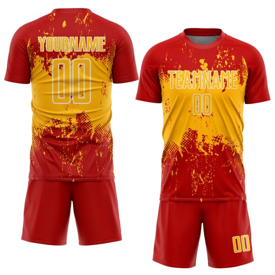 Abstract Soccer Sublimation Gold-White Art Custom Sports Grunge Uniform Red Jersey Splatter Abstract Soccer Sublimation Gold-White Art Custom Sports Grunge Uniform Red Jersey Splatter