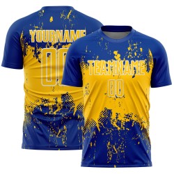 Art Jersey Sublimation Splatter Sports Abstract Royal Uniform Grunge Custom Yellow-White Soccer