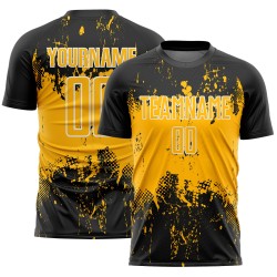 Abstract Custom Grunge Gold-White Sports Uniform Jersey Black Art Soccer Sublimation Splatter